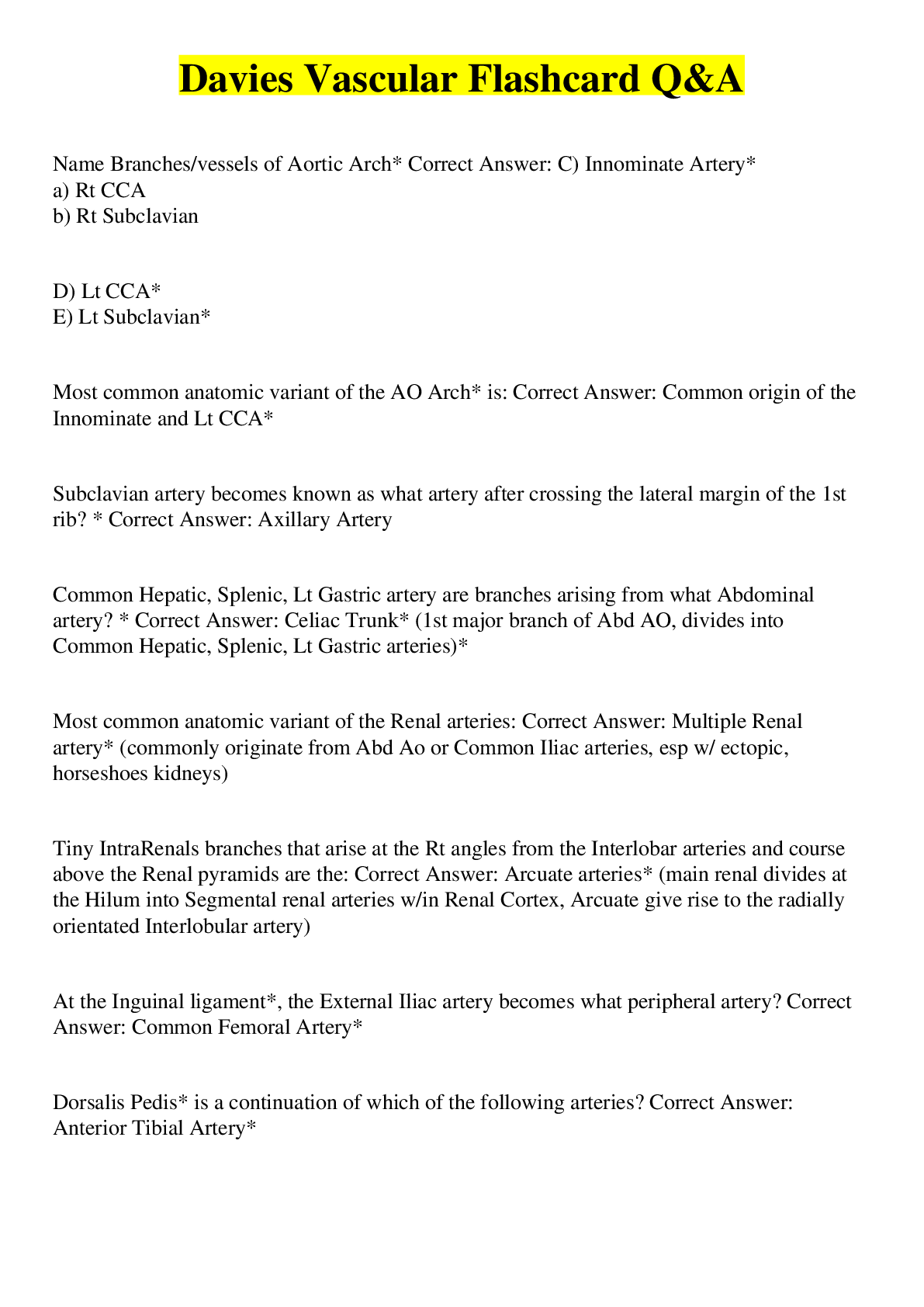 Preview image of Davies Vascular Flashcard Q&A document